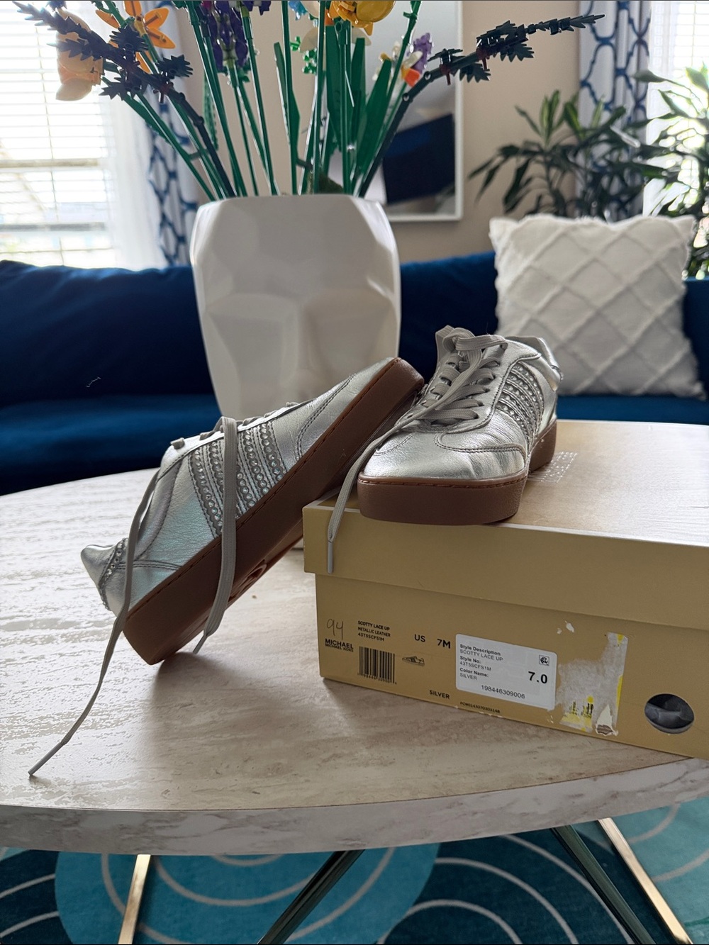 Michael Kors Silver and Brown Platform Lace-Up Sneakers